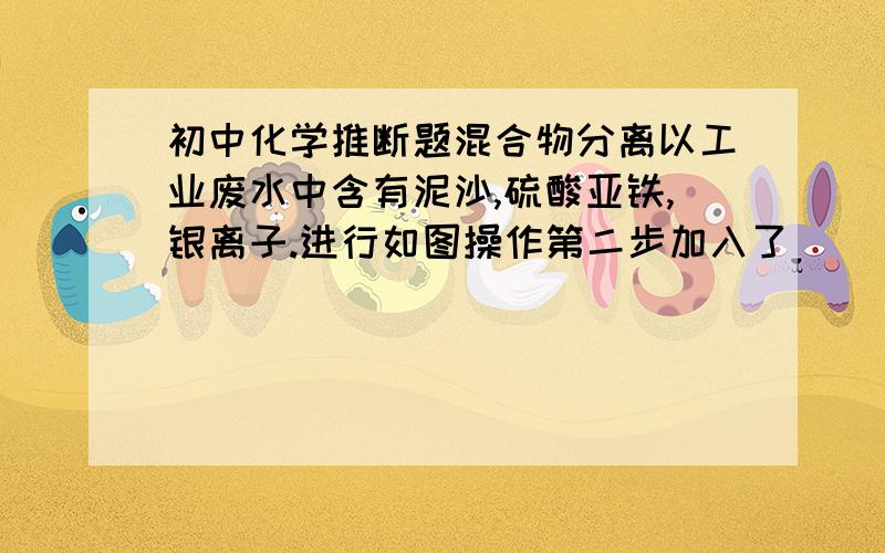 初中化学推断题混合物分离以工业废水中含有泥沙,硫酸亚铁,银离子.进行如图操作第二步加入了（ ）分离方法（ ）第三步加入了（ ）反应物是谁和谁?第三步得到的不是纯银,因为（ ）