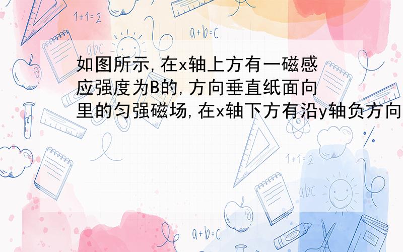 如图所示,在x轴上方有一磁感应强度为B的,方向垂直纸面向里的匀强磁场,在x轴下方有沿y轴负方向的运强电场,场强为E,一质量为m,电量为-q的粒子从坐标原点O沿着y轴正方向射出,射出之后,第三