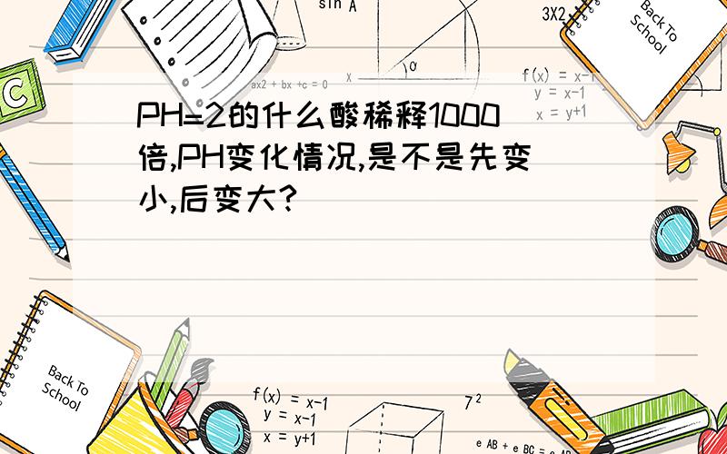 PH=2的什么酸稀释1000倍,PH变化情况,是不是先变小,后变大?