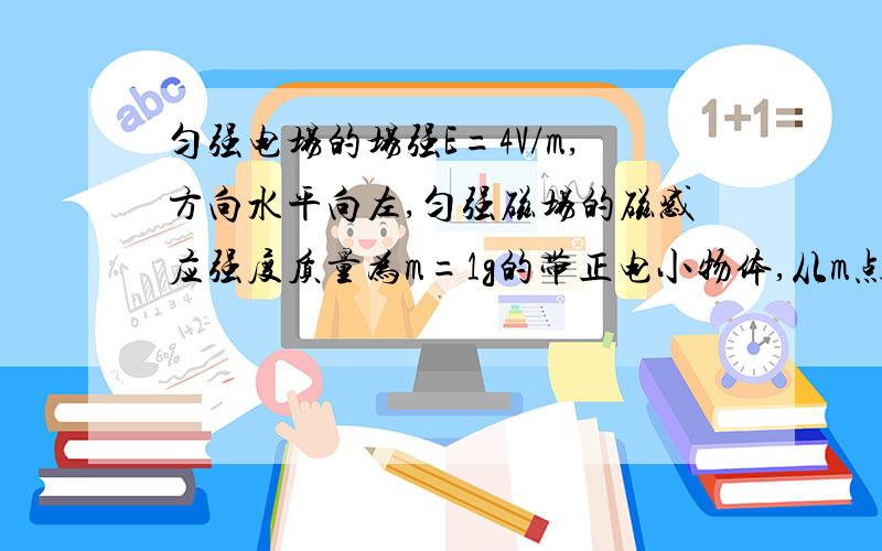 匀强电场的场强E=4V/m,方向水平向左,匀强磁场的磁感应强度质量为m=1g的带正电小物体,从m点沿绝缘粗糙的竖直墙壁无初速度下降,它滑行h=0.8m到n点时脱离墙壁做曲线运动,在通过p点瞬间a收了平