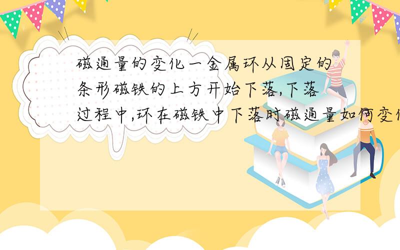 磁通量的变化一金属环从固定的条形磁铁的上方开始下落,下落过程中,环在磁铁中下落时磁通量如何变化?环的速度以及加速度又如何变化?请详细解释一下原因.