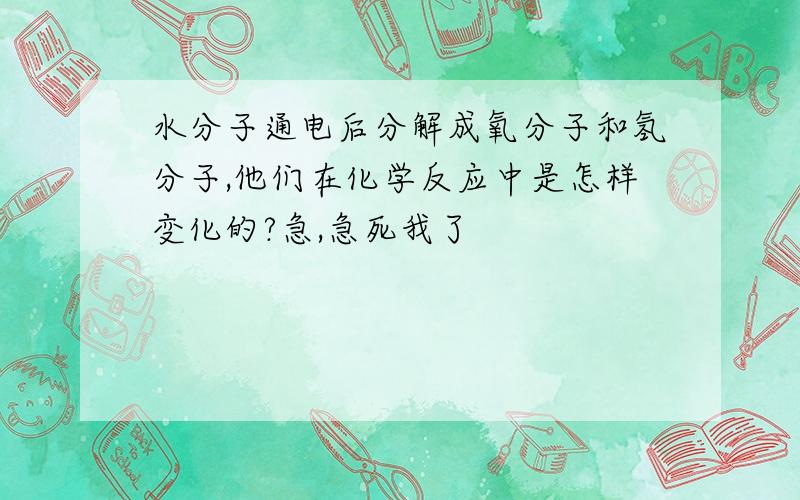 水分子通电后分解成氧分子和氢分子,他们在化学反应中是怎样变化的?急,急死我了