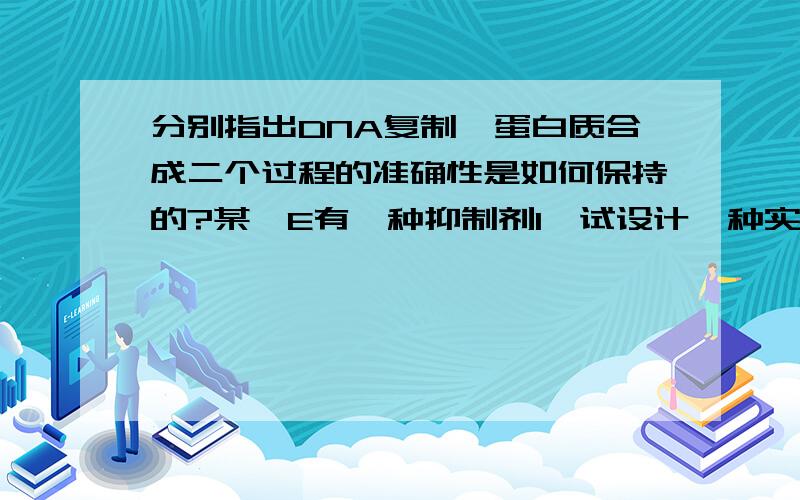 分别指出DNA复制、蛋白质合成二个过程的准确性是如何保持的?某酶E有一种抑制剂I,试设计一种实验方案,证明I是属于可逆性抑制剂,还是不可逆性抑制剂?