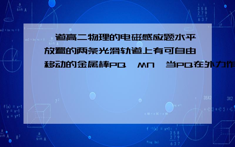 一道高二物理的电磁感应题水平放置的两条光滑轨道上有可自由移动的金属棒PQ、MN,当PQ在外力作用下运动时,MN在磁场力作用下向右运动,则PQ所做的运动可能是 （ ）A 向右匀加速B 向左匀加速