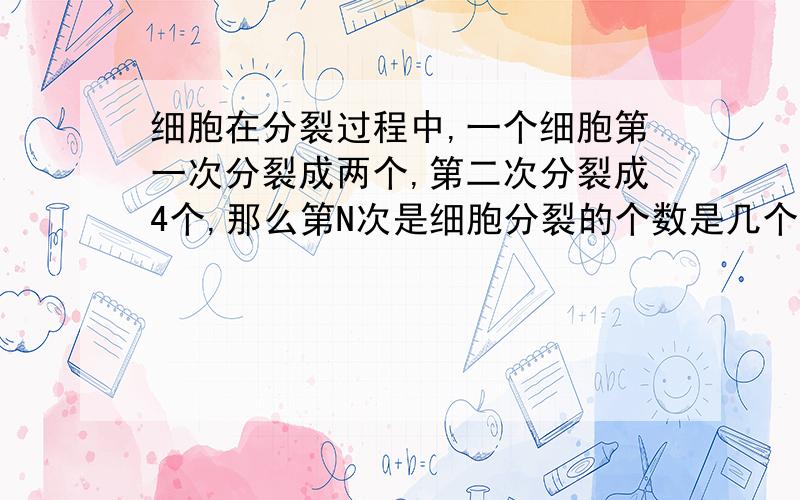 细胞在分裂过程中,一个细胞第一次分裂成两个,第二次分裂成4个,那么第N次是细胞分裂的个数是几个?