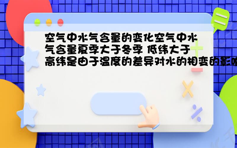 空气中水气含量的变化空气中水气含量夏季大于冬季 低纬大于高纬是由于温度的差异对水的相变的影响吗?还是有其他 的 原因?这和水气溶解度有什么关系？溶解度不是溶解在水里吗？溶解