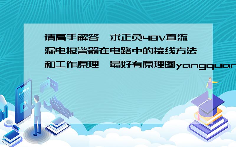 请高手解答,求正负48V直流漏电报警器在电路中的接线方法和工作原理,最好有原理图yangquanli817@163.com