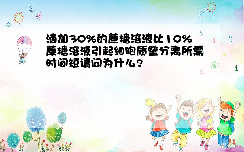 滴加30%的蔗糖溶液比10%蔗糖溶液引起细胞质壁分离所需时间短请问为什么?