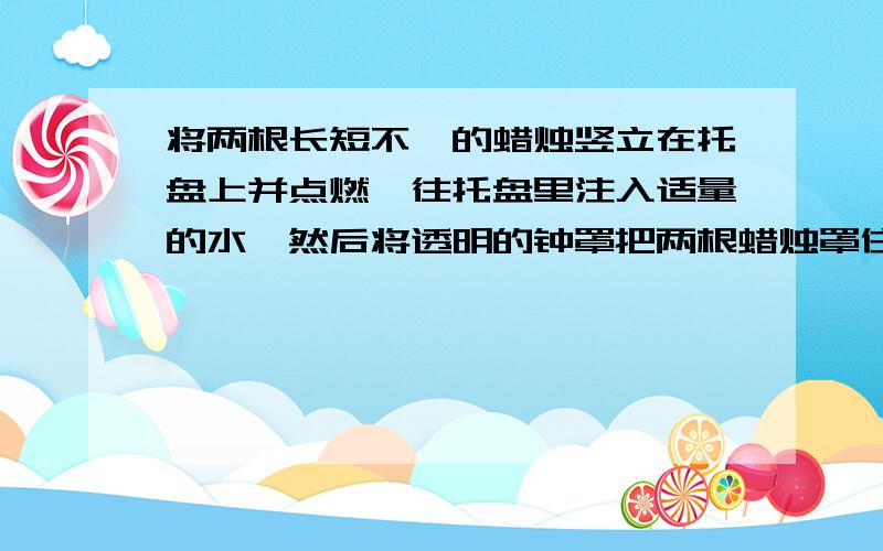 将两根长短不一的蜡烛竖立在托盘上并点燃,往托盘里注入适量的水,然后将透明的钟罩把两根蜡烛罩住.钟罩中长短蜡烛的变化,下列说法正确的是（ ）A.两根蜡烛同时熄灭B.短蜡烛先熄灭C.长