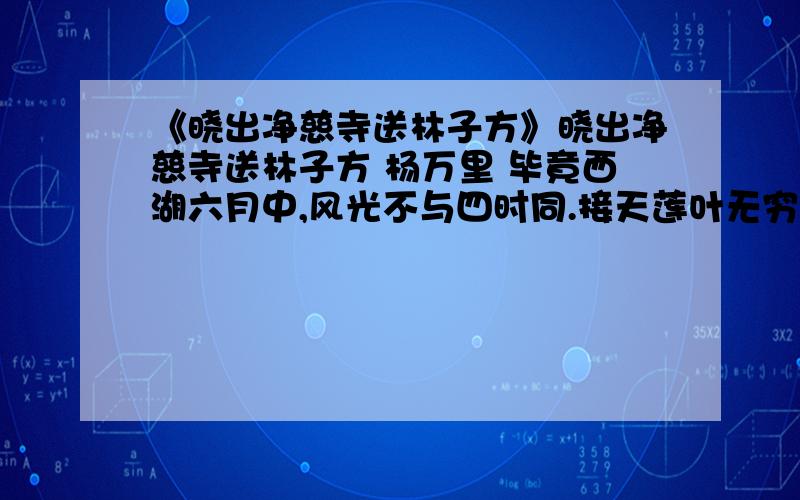 《晓出净慈寺送林子方》晓出净慈寺送林子方 杨万里 毕竟西湖六月中,风光不与四时同.接天莲叶无穷碧,