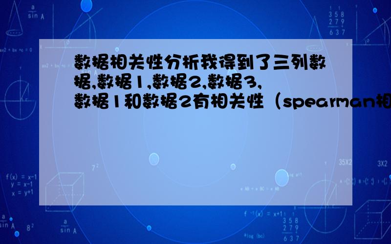 数据相关性分析我得到了三列数据,数据1,数据2,数据3,数据1和数据2有相关性（spearman相关系数0.580,置信度0.9999）,数据1和数据3有相关性(-0.320,置信度也和前面的差不多）,我是用的spss软件分析