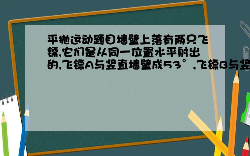 平抛运动题目墙壁上落有两只飞镖,它们是从同一位置水平射出的,飞镖A与竖直墙壁成53°,飞镖B与竖直墙壁成37°,两者相距为d,假设飞镖的运动是平抛运动,求射出点离墙壁的水平距离（sin37°=0.6