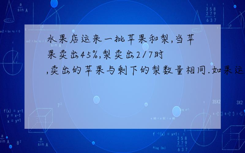 水果店运来一批苹果和梨,当苹果卖出45%,梨卖出2/7时,卖出的苹果与剩下的梨数量相同.如果运来苹果1600千克,那么运来的梨有多少千克?