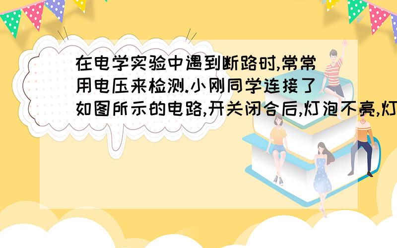 在电学实验中遇到断路时,常常用电压来检测.小刚同学连接了如图所示的电路,开关闭合后,灯泡不亮,灯泡不亮,电流表无示数.这时用电压表测得ab两点间和bc两点间的电压均为零,而ad两点间和cd