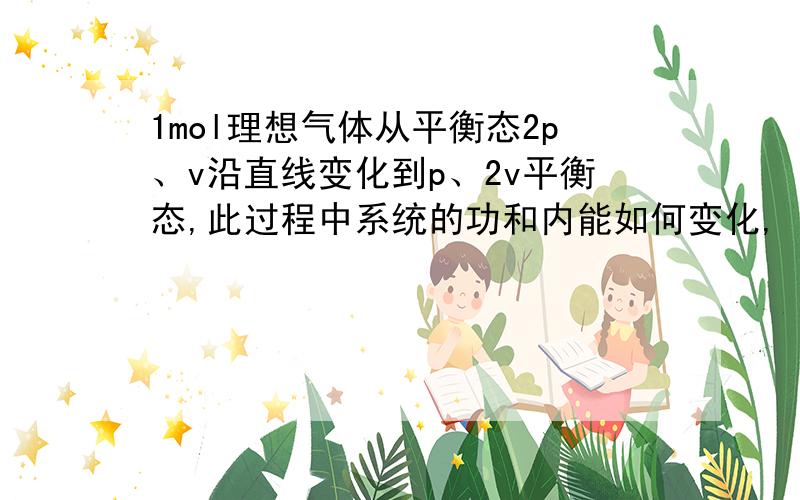 1mol理想气体从平衡态2p、v沿直线变化到p、2v平衡态,此过程中系统的功和内能如何变化,