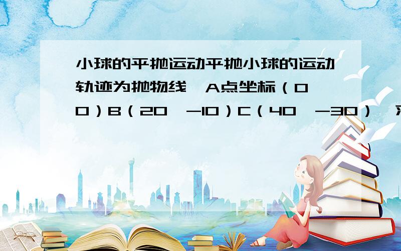 小球的平抛运动平抛小球的运动轨迹为抛物线,A点坐标（0,0）B（20,-10）C（40,-30）,求1、小球平抛的初速度?2、小球开始做平抛运动的位置坐标X=---Y=---?3、小球运动到点的速度为-------?3、小球