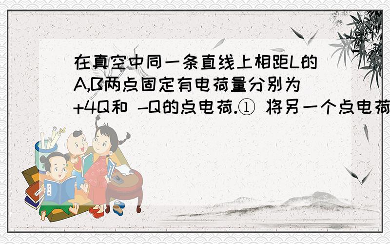 在真空中同一条直线上相距L的A,B两点固定有电荷量分别为+4Q和 -Q的点电荷.① 将另一个点电荷放在该直线上的哪个位置,可以使它在电场力作用下保持静止?②若要求这三个点电荷都只在电场