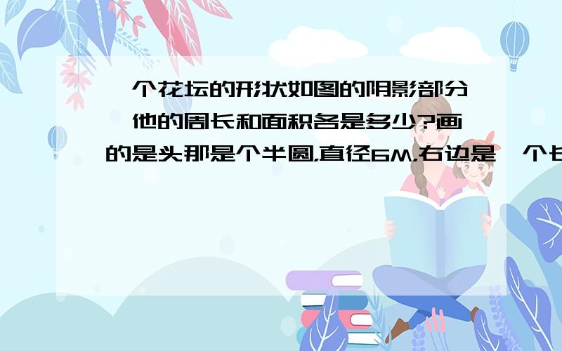 一个花坛的形状如图的阴影部分,他的周长和面积各是多少?画的是头那是个半圆，直径6M，右边是一个长方形长10M，宽6M，（少了一块和那个半圆一样的空洞，求面积。周长