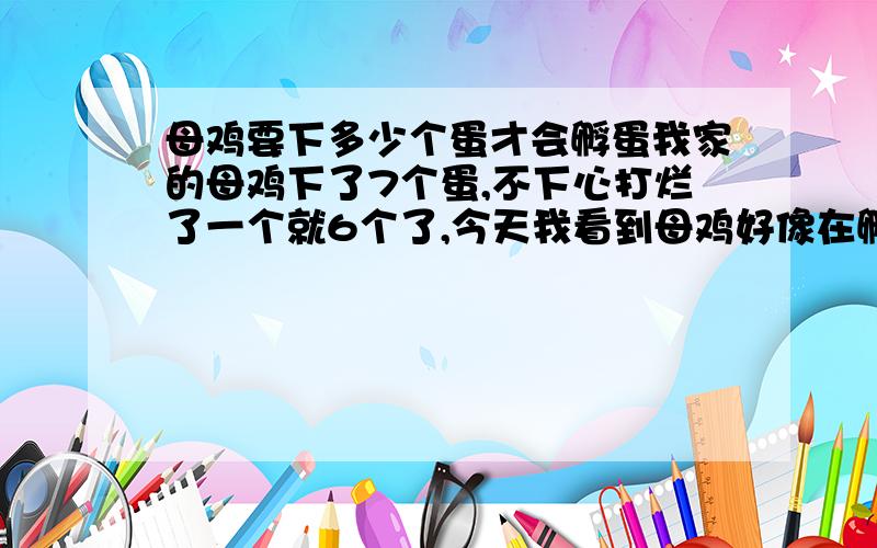 母鸡要下多少个蛋才会孵蛋我家的母鸡下了7个蛋,不下心打烂了一个就6个了,今天我看到母鸡好像在孵蛋.会不会是要孵蛋了?