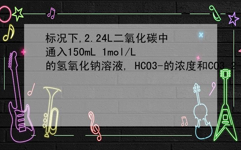 标况下,2.24L二氧化碳中通入150mL 1mol/L的氢氧化钠溶液, HCO3-的浓度和CO3 2-的浓度谁更大? 为什么?