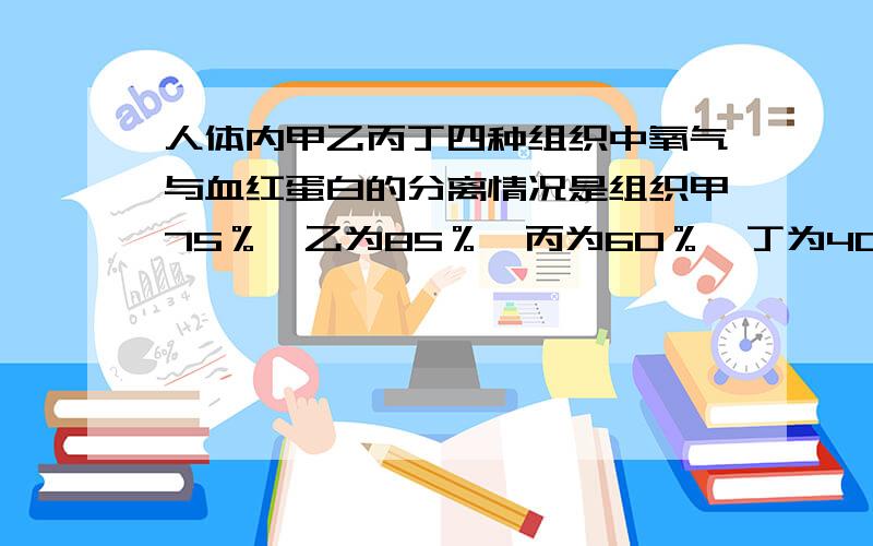 人体内甲乙丙丁四种组织中氧气与血红蛋白的分离情况是组织甲75％,乙为85％,丙为60％,丁为40％,新陈代谢最旺的组织是A甲B乙C丙D丁