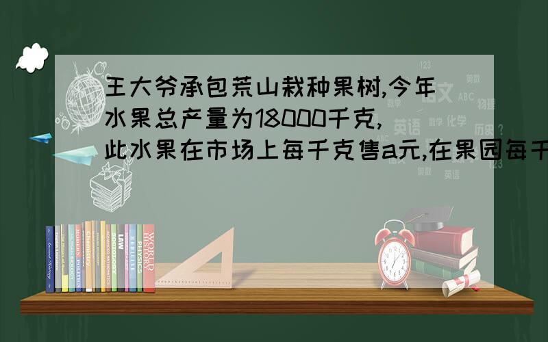 王大爷承包荒山栽种果树,今年水果总产量为18000千克,此水果在市场上每千克售a元,在果园每千克售b元（b＜a）,王大爷将水果拉到市场上去卖平均每天可出售1000千克,但需要8人帮忙,每天付工