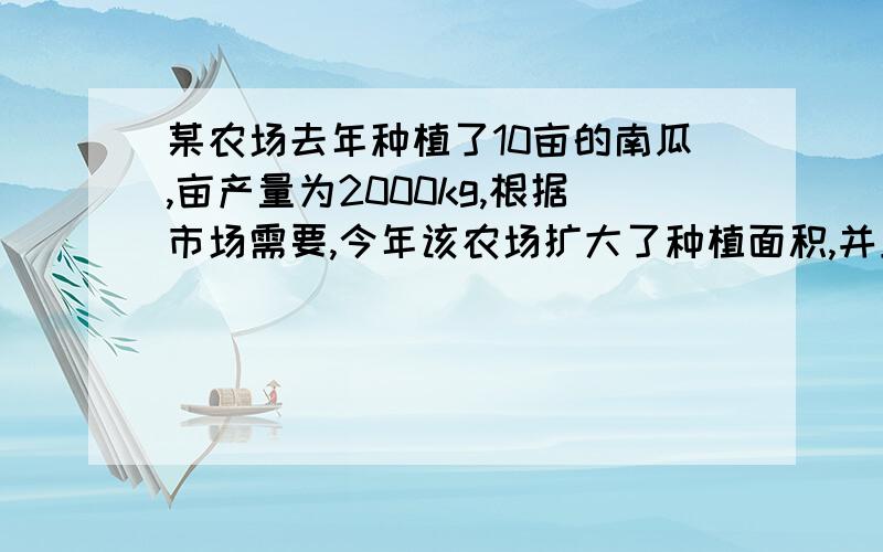 某农场去年种植了10亩的南瓜,亩产量为2000kg,根据市场需要,今年该农场扩大了种植面积,并且全部种植了高产的新品种南瓜,已知南瓜种植面积的增长率是亩产量的增长率的2倍,今年南瓜的总产