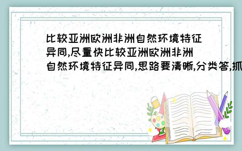 比较亚洲欧洲非洲自然环境特征异同,尽量快比较亚洲欧洲非洲自然环境特征异同,思路要清晰,分类答,抓重点,要全面（地形、气候、河流、资源、植被、土壤...）（例）同：1地形.2气候.3.4.异