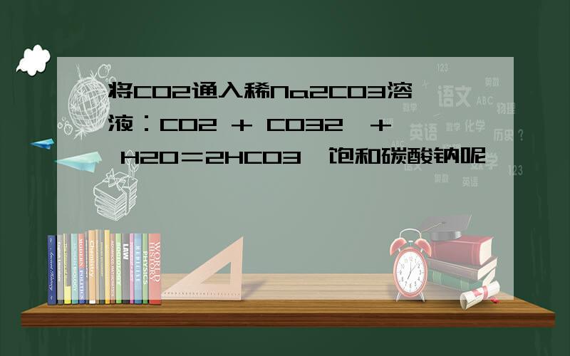 将CO2通入稀Na2CO3溶液：CO2 + CO32ˉ+ H2O＝2HCO3ˉ饱和碳酸钠呢