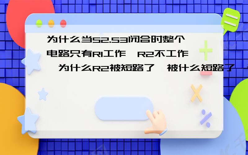 为什么当S2.S3闭合时整个电路只有R1工作,R2不工作,为什么R2被短路了,被什么短路了,请详细分析下,有重赏!