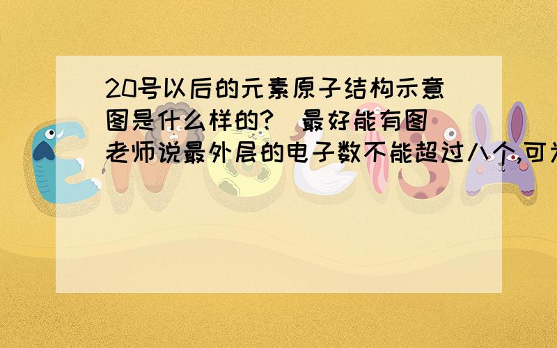 20号以后的元素原子结构示意图是什么样的?（最好能有图）老师说最外层的电子数不能超过八个,可为什么我看见有的已经达到了18个?