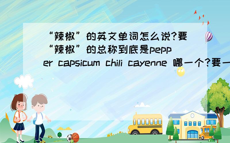 “辣椒”的英文单词怎么说?要“辣椒”的总称到底是pepper capsicum chili cayenne 哪一个?要一个准确的 我倾我所有了~谁来救救我~我搜遍各个字典 说的都不一样 还有 能用这个做自己的英文名吗?