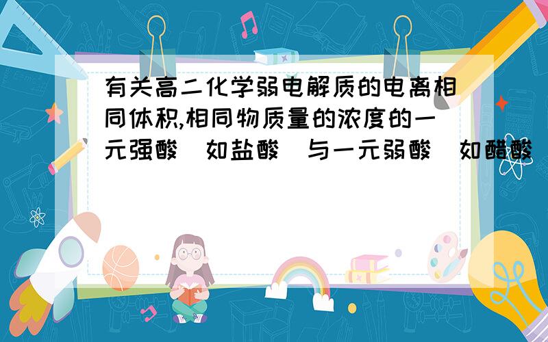 有关高二化学弱电解质的电离相同体积,相同物质量的浓度的一元强酸（如盐酸）与一元弱酸（如醋酸）中和碱的能力与相同体积,相同C(H+)的一元强酸与一元弱酸中和碱的能力有什么区别?