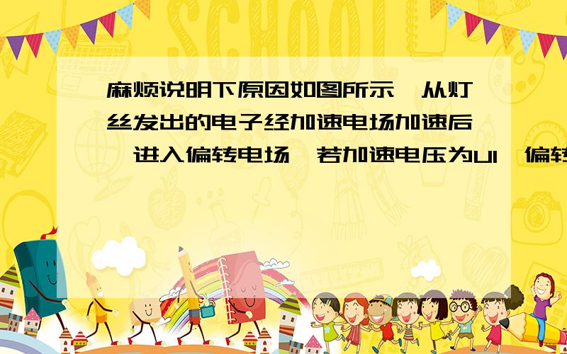 麻烦说明下原因如图所示,从灯丝发出的电子经加速电场加速后,进入偏转电场,若加速电压为U1,偏转电压为U2,要使电子在电场中的偏转量y增大为原来的2倍,下列方法中正确的是 （ ）A．使U1减