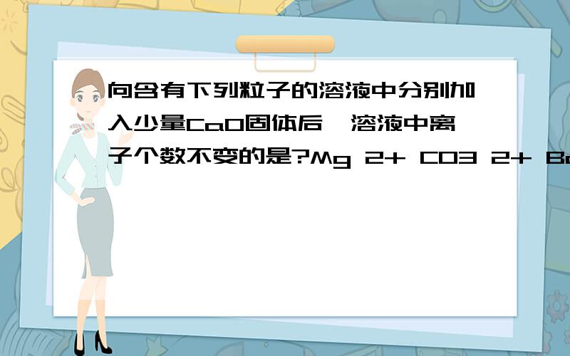 向含有下列粒子的溶液中分别加入少量CaO固体后,溶液中离子个数不变的是?Mg 2+ CO3 2+ Ba 2+ H +是哪一个?Why?