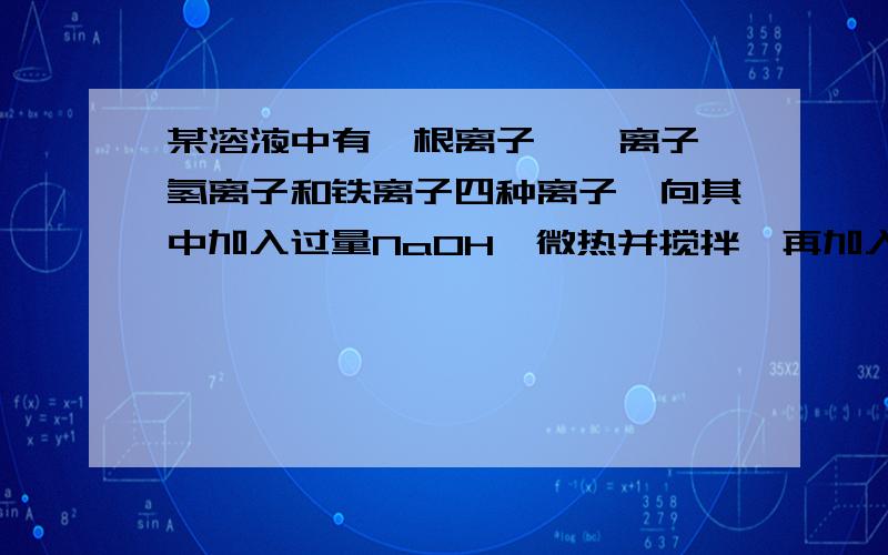 某溶液中有铵根离子,镁离子,氢离子和铁离子四种离子,向其中加入过量NaOH,微热并搅拌,再加入过量盐酸 则溶液中大大减少的阳离子是