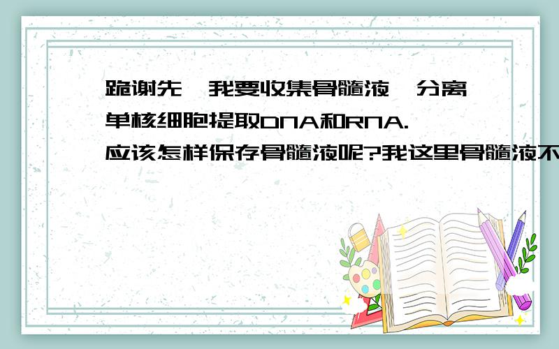 跪谢先,我要收集骨髓液,分离单核细胞提取DNA和RNA.应该怎样保存骨髓液呢?我这里骨髓液不好收集 病例很少,1.要是-80冰箱保存2,3个月可以吗?2.融化时条件是37水浴吗?我看了好多个说法不知道