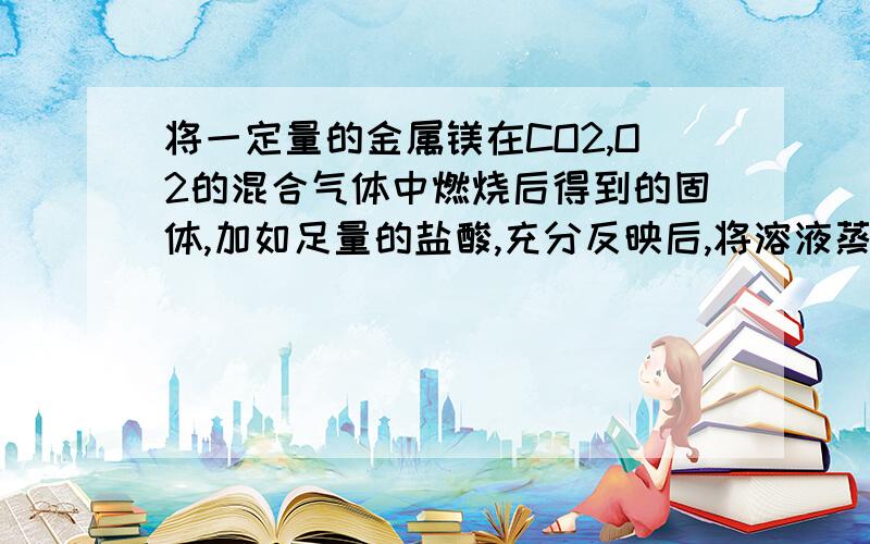 将一定量的金属镁在CO2,O2的混合气体中燃烧后得到的固体,加如足量的盐酸,充分反映后,将溶液蒸干,然后隔绝空气灼烧,得到的固体成分是什么?为什么阿?