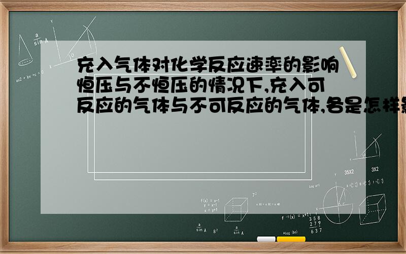 充入气体对化学反应速率的影响恒压与不恒压的情况下,充入可反应的气体与不可反应的气体,各是怎样影响反应速率的,我特别不明白什么压强增大,体积一会变一会不变的,上课都没听懂,希望