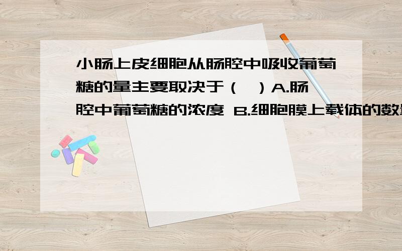 小肠上皮细胞从肠腔中吸收葡萄糖的量主要取决于（ ）A.肠腔中葡萄糖的浓度 B.细胞膜上载体的数量C.线粒体呼吸作用的强度 D.细胞内物质的浓度为什么选B不选A?网上很多人都说选C,理由一大