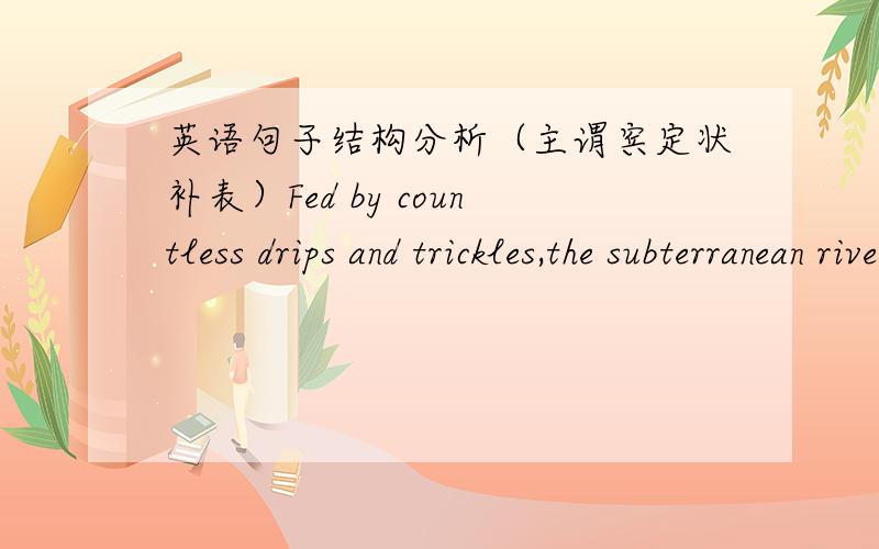 英语句子结构分析（主谓宾定状补表）Fed by countless drips and trickles,the subterranean river carves ever deeper into the rock.无数水滴及细流让地下河流侵蚀石床更深.①请帮忙划分下句子结构,并指出是作什