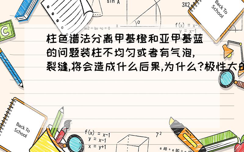 柱色谱法分离甲基橙和亚甲基蓝的问题装柱不均匀或者有气泡,裂缝,将会造成什么后果,为什么?极性大的组分为什么要用极性大的洗脱剂