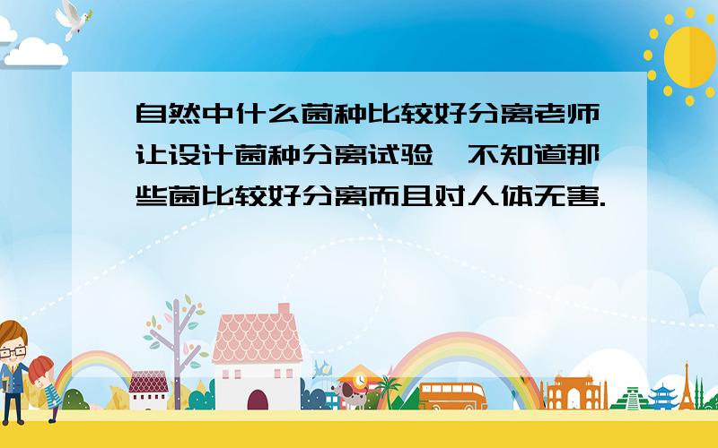 自然中什么菌种比较好分离老师让设计菌种分离试验、不知道那些菌比较好分离而且对人体无害.