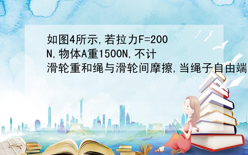 如图4所示,若拉力F=200N,物体A重1500N,不计滑轮重和绳与滑轮间摩擦,当绳子自由端移动3m,则沿水平方向匀速拉动物体A前进时,A与地面摩擦力是__?A移动了___m?