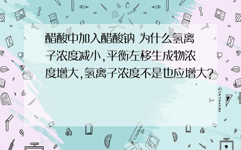 醋酸中加入醋酸钠 为什么氢离子浓度减小,平衡左移生成物浓度增大,氢离子浓度不是也应增大?