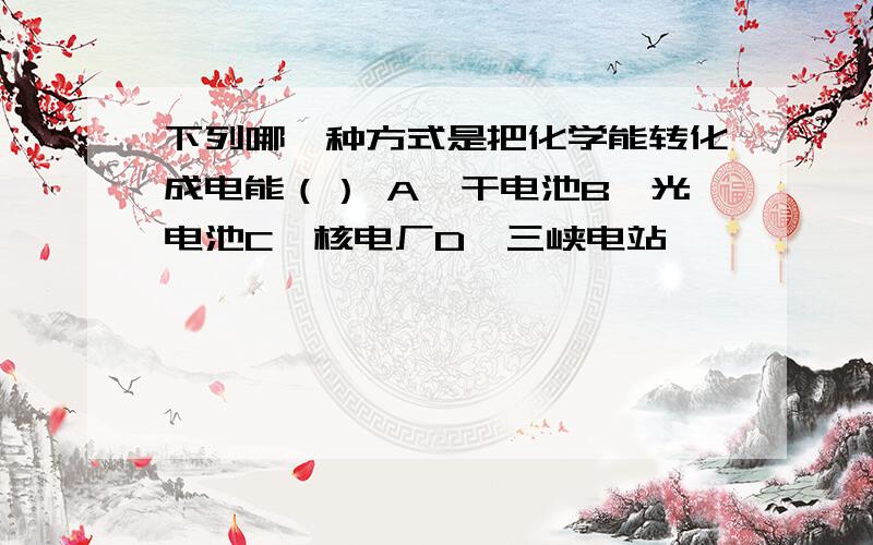 下列哪一种方式是把化学能转化成电能（） A、干电池B、光电池C、核电厂D、三峡电站