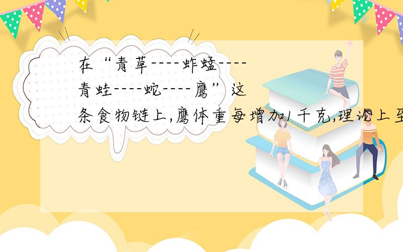 在“青草----蚱蜢----青蛙----蛇----鹰”这条食物链上,鹰体重每增加1千克,理论上至少需草（625千克）怎么算得?