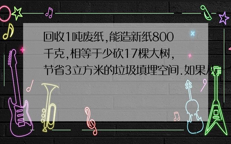 回收1吨废纸,能造新纸800千克,相等于少砍17棵大树,节省3立方米的垃圾填埋空间.如果从一个城市一天的垃圾中可以回收2000吨废纸,这2000吨废纸有什么用?