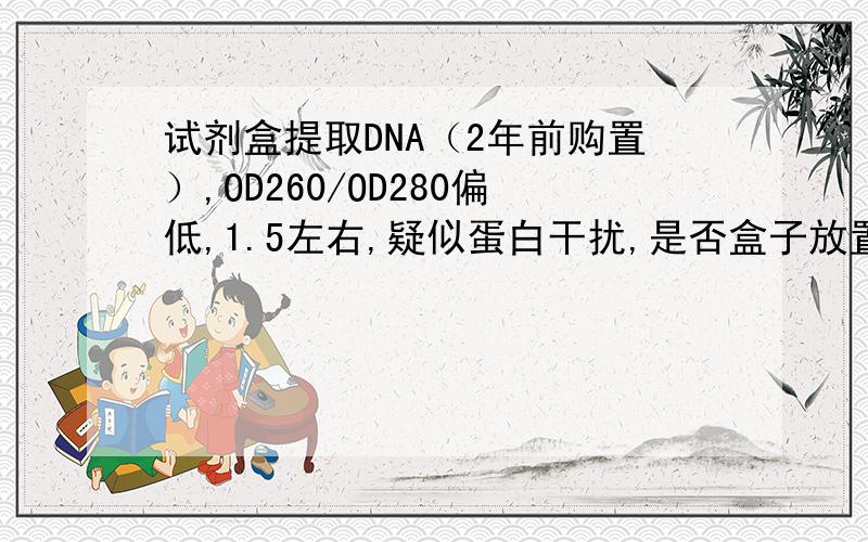 试剂盒提取DNA（2年前购置）,OD260/OD280偏低,1.5左右,疑似蛋白干扰,是否盒子放置太久?