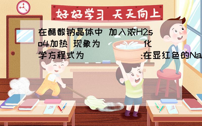 在醋酸钠晶体中 加入浓H2so4加热 现象为____ 化学方程式为______:在显红色的NaOH酚酞溶液中,逐滴加入乙酸至过量 现象为_____- 离子方程式为_____在Na2CO3溶液中加入乙酸 有__________放出 离子方程式